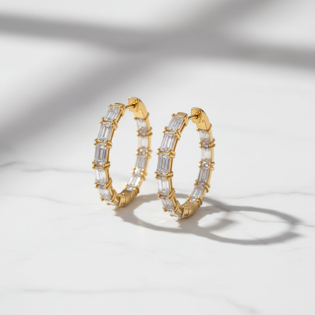 Gold Baguette Hoop Earrings
