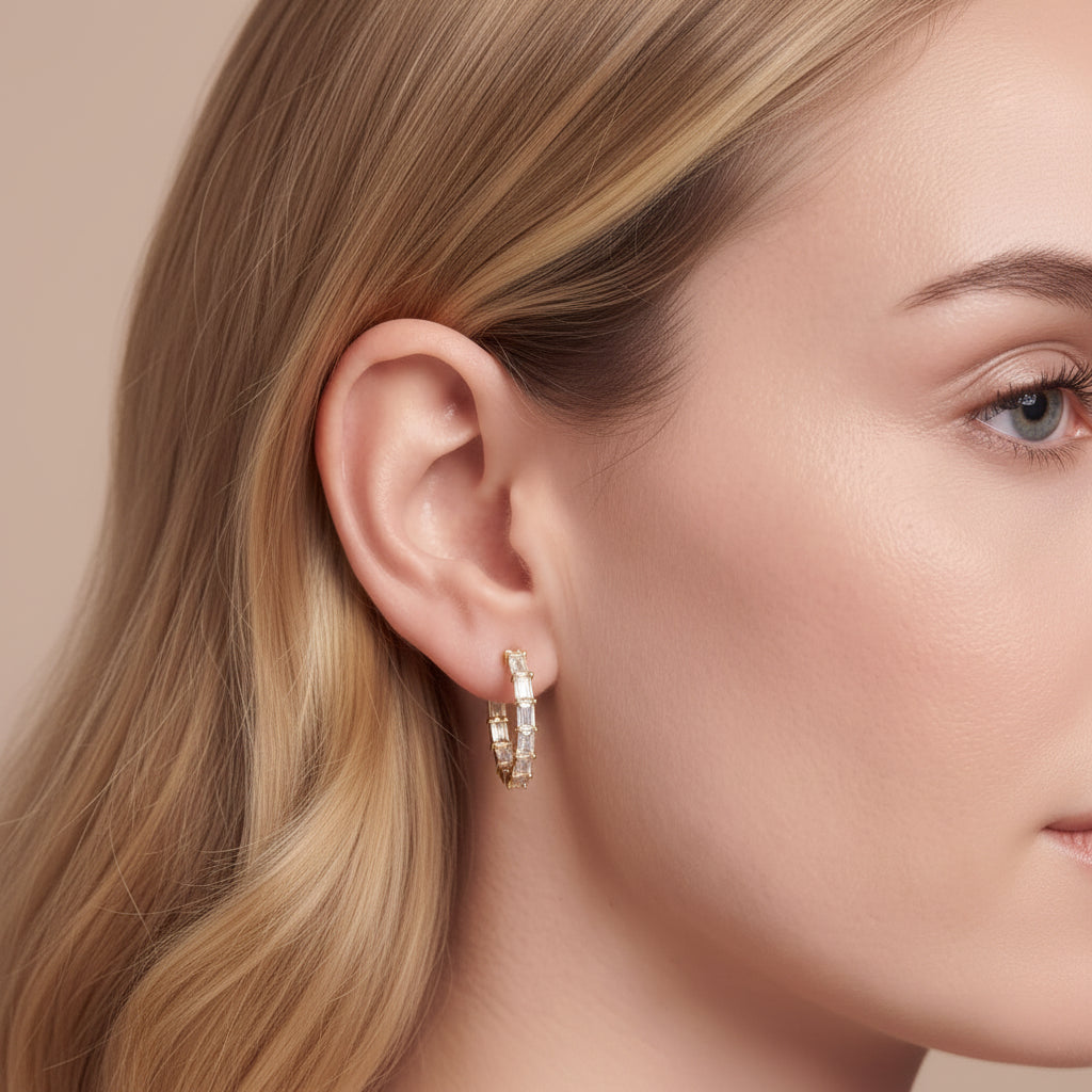 Gold Baguette Hoop Earrings