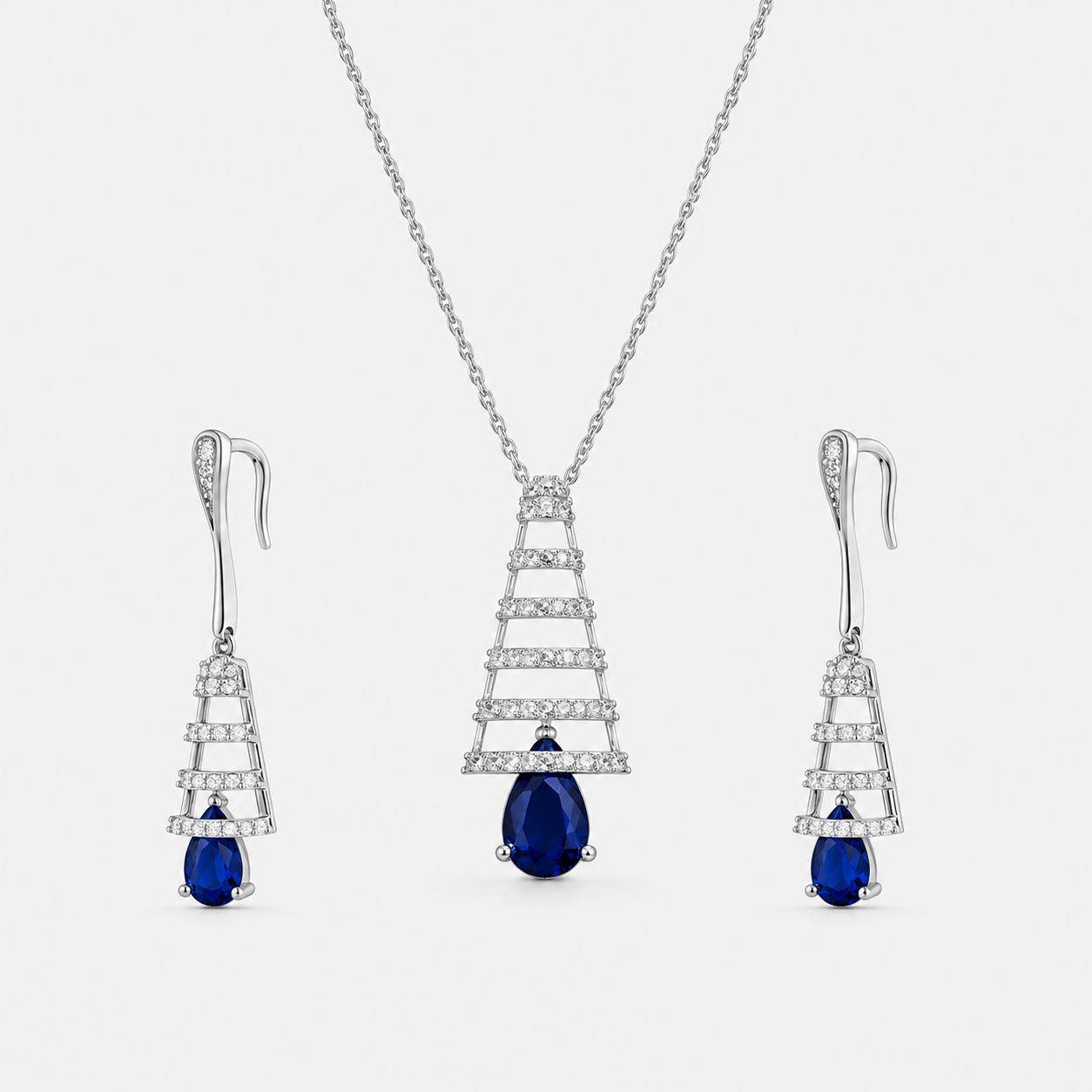 Blue Sapphire Drop Pendant Set