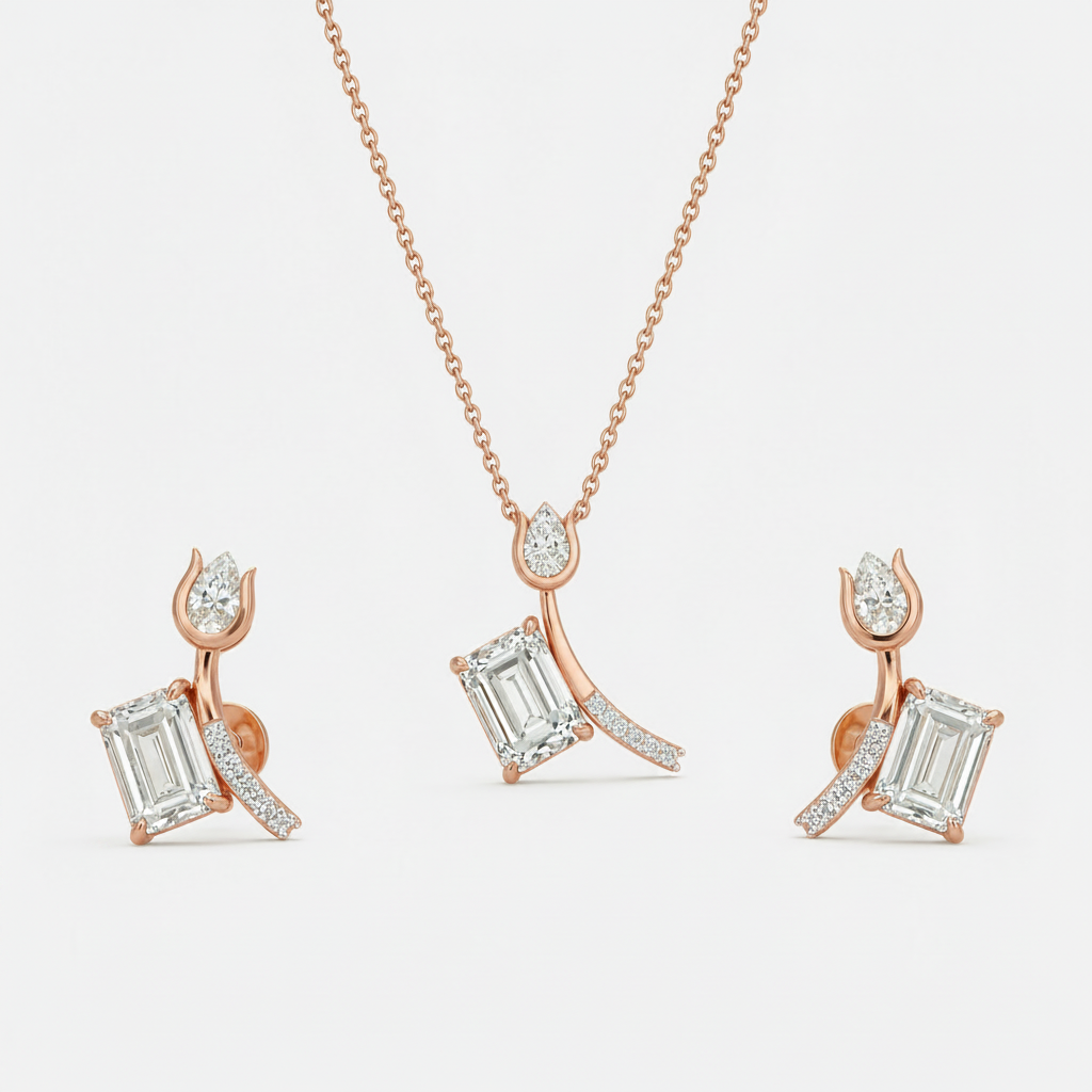 Tulip Emerald Pendant Set