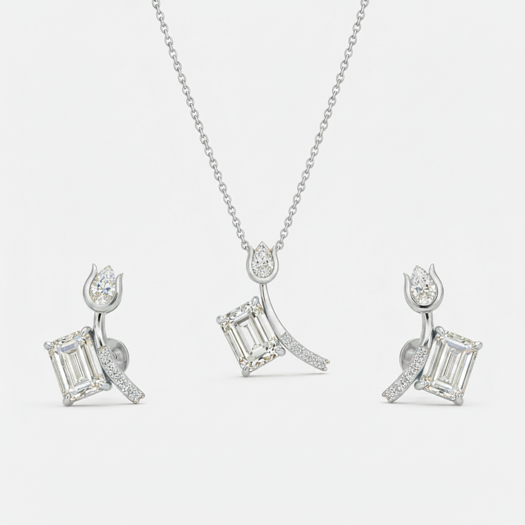 Tulip Emerald Pendant Set