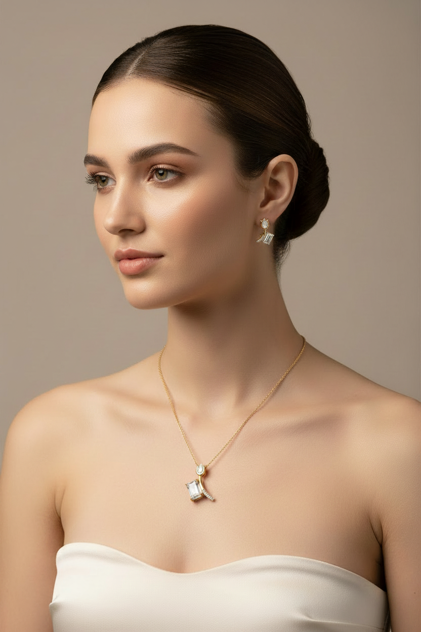 Tulip Emerald Pendant Set