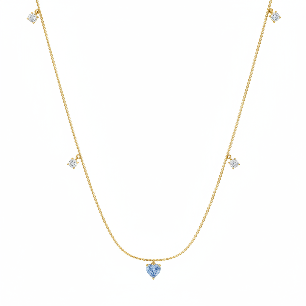 Aqua Blue Heart Charm Necklace