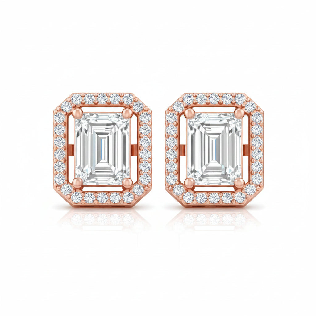 Royal Halo Emerald Stud Earrings