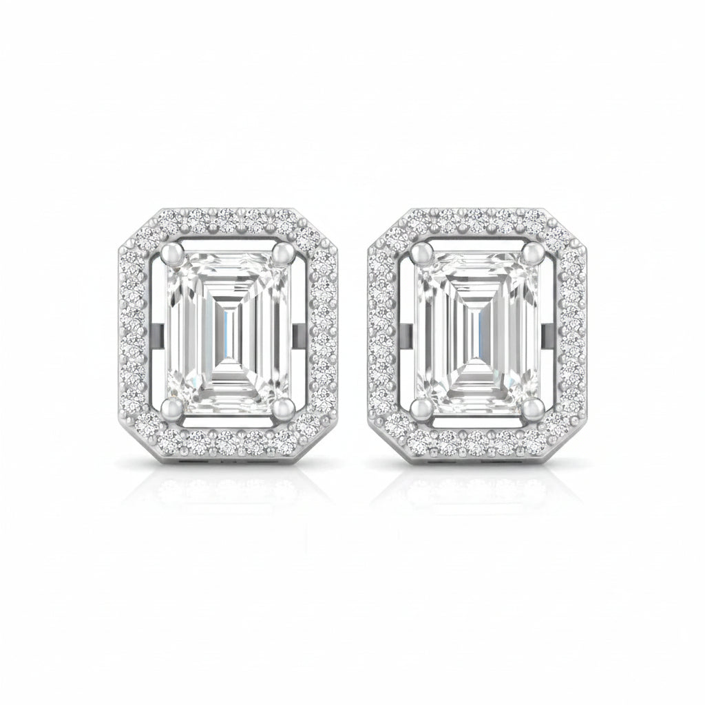 Royal Halo Emerald Stud Earrings