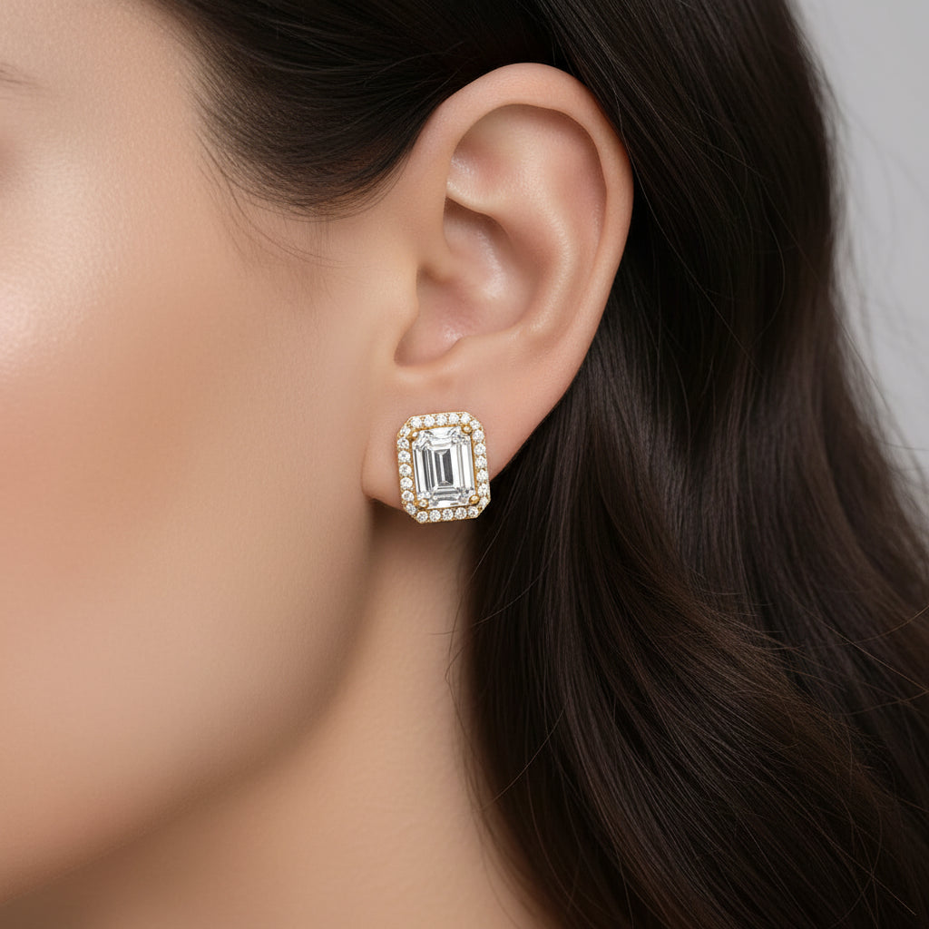 Royal Halo Emerald Stud Earrings