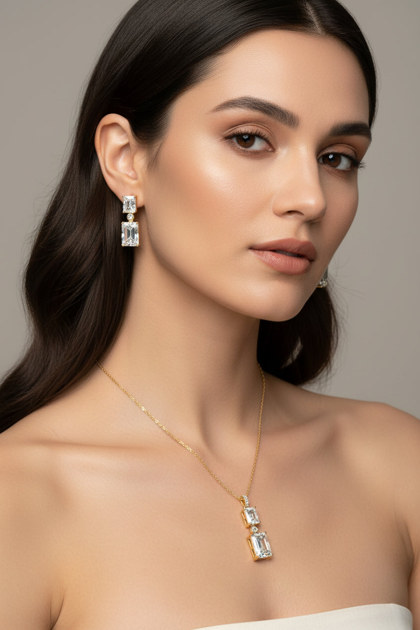 Emerald Duo Pendant Set