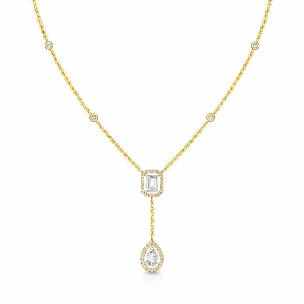 Emerald Pear Drop Halo Necklace
