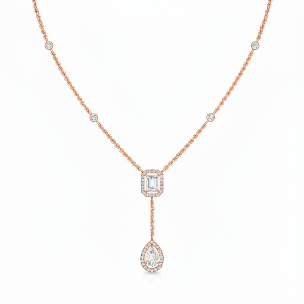 Emerald Pear Drop Halo Necklace