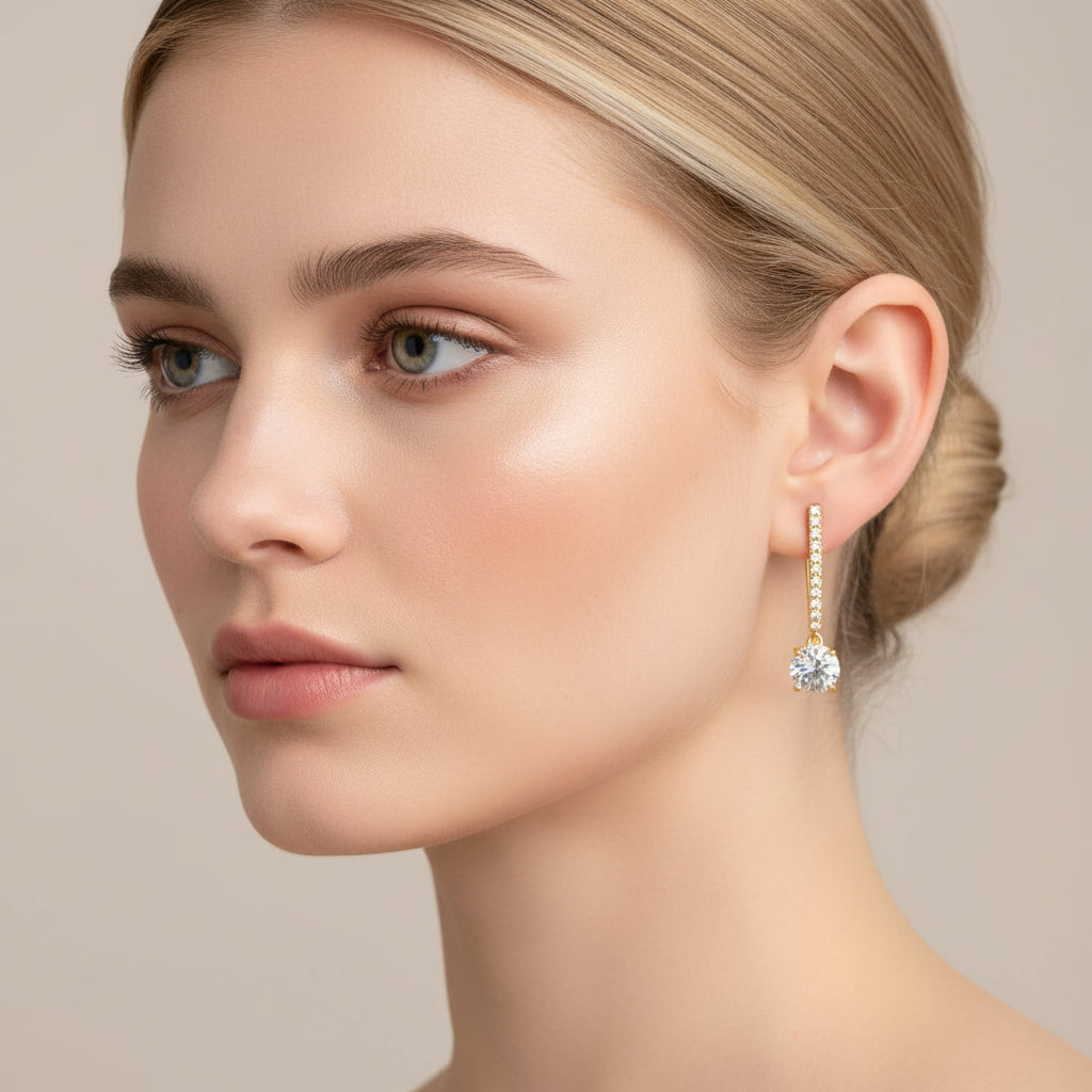 Solitaire Drop Hoop Earring