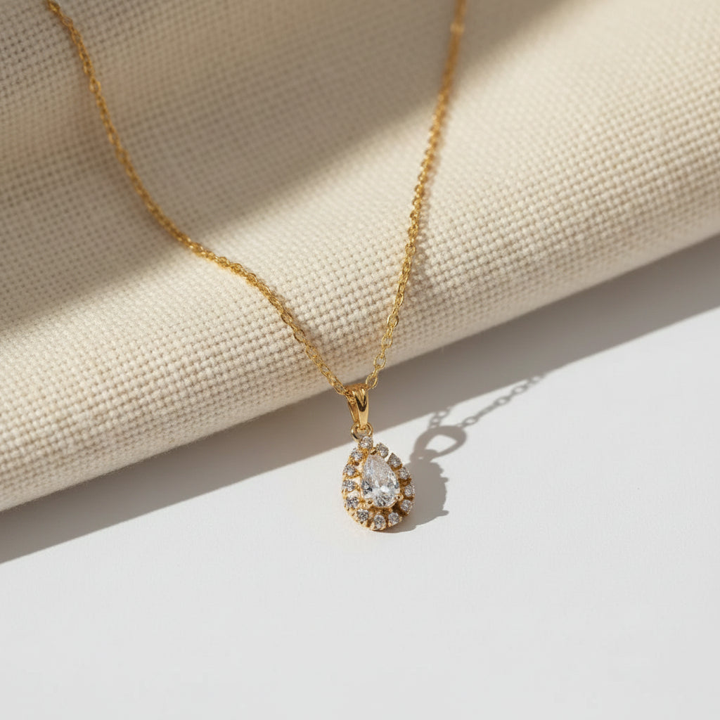 Pear Halo Teardrop Pendant