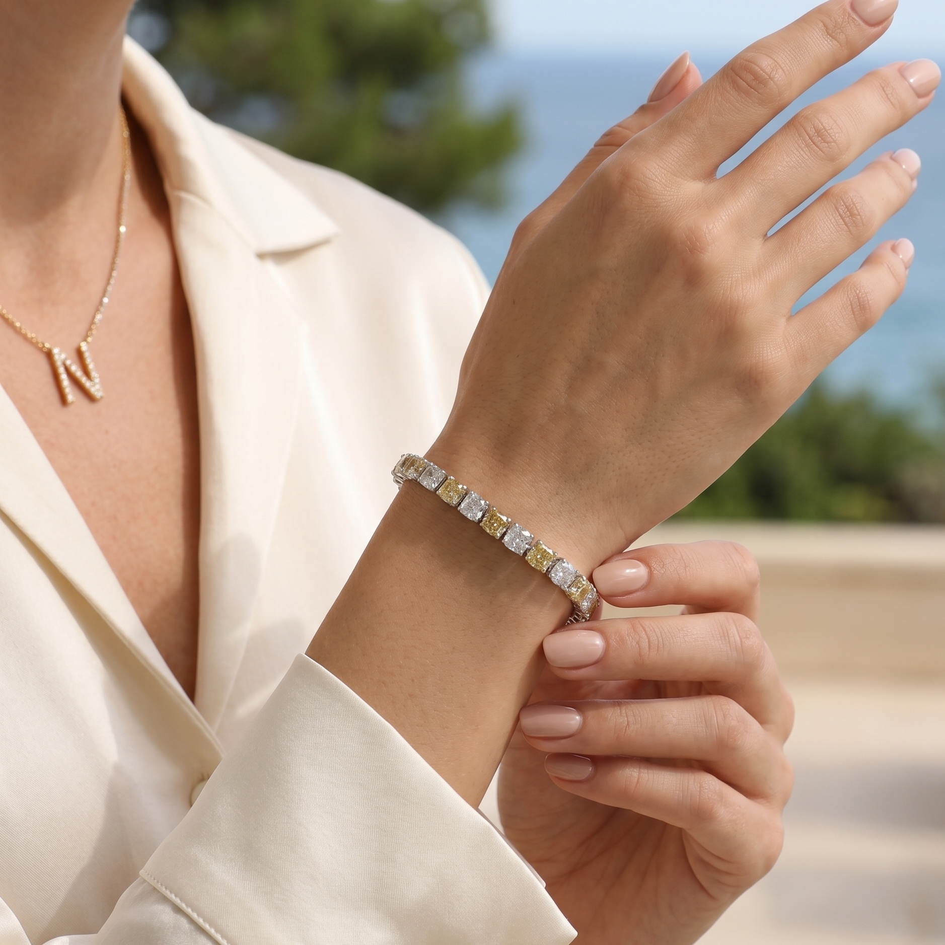 Champagne Cushion Tennis Bracelet