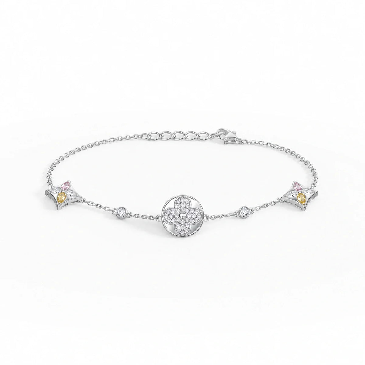 Silver Floral Charm Bracelet