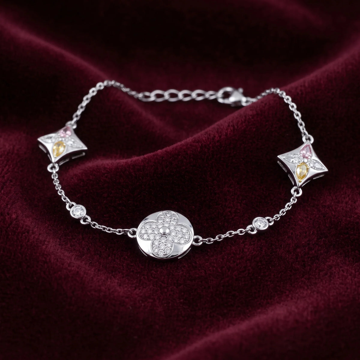 Silver Floral Charm Bracelet