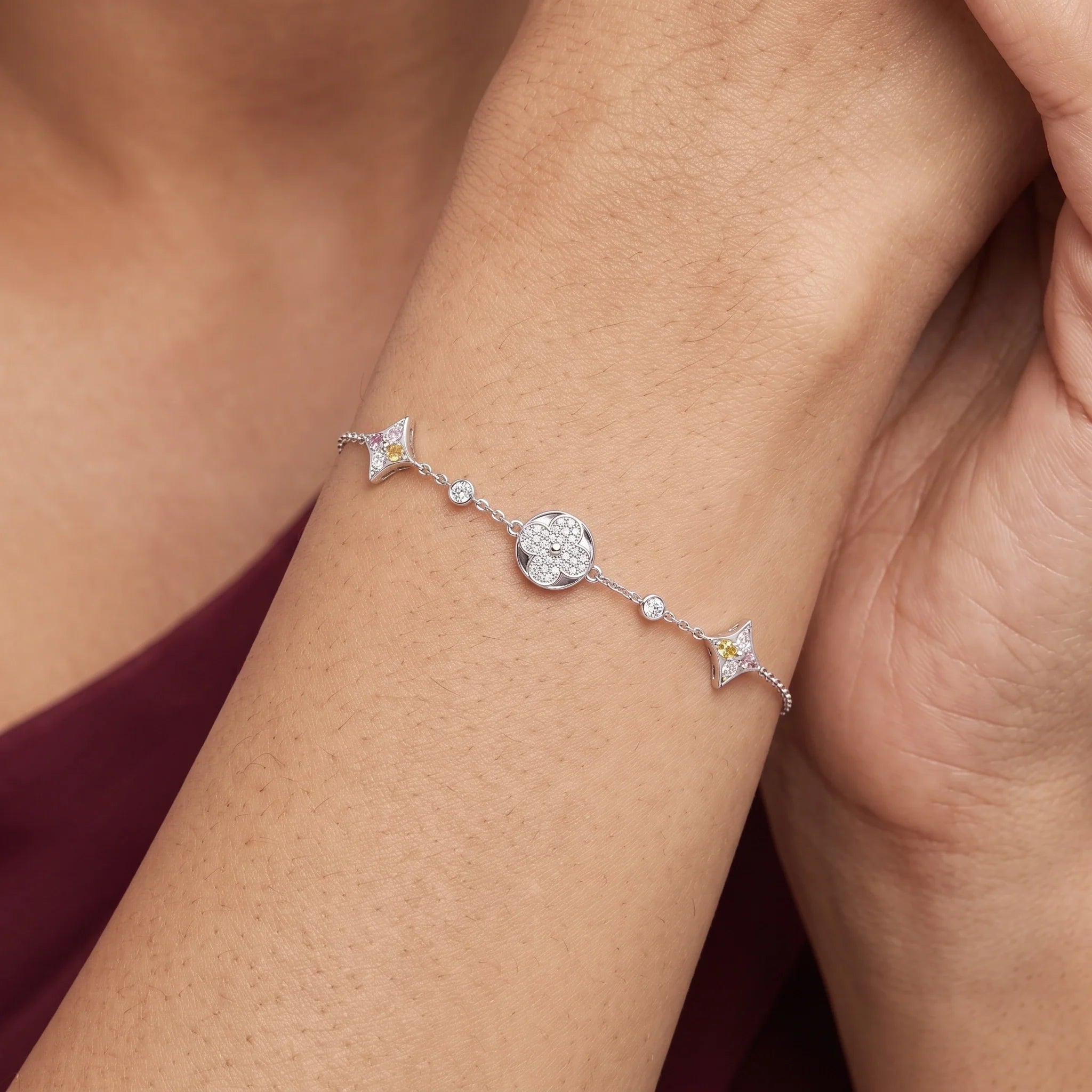 Silver Floral Charm Bracelet