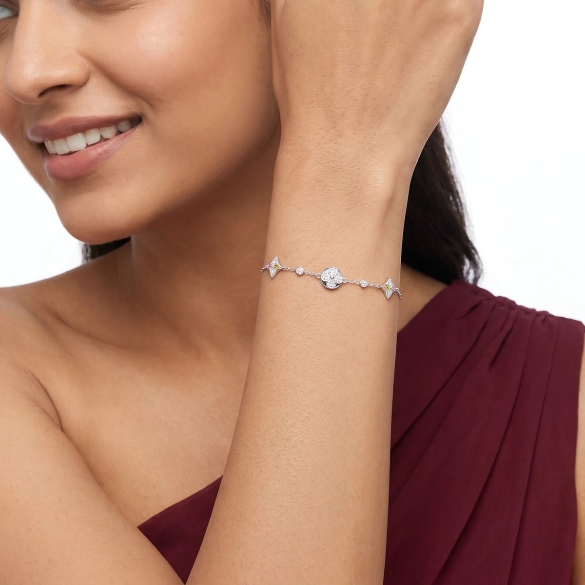 Silver Floral Charm Bracelet