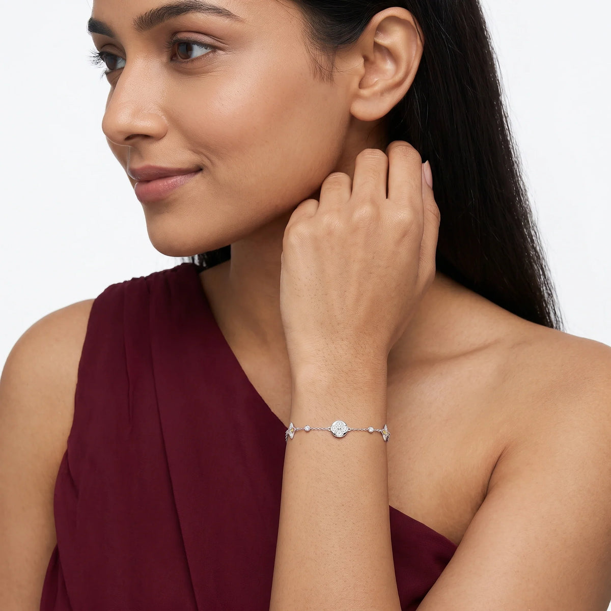 Silver Floral Charm Bracelet