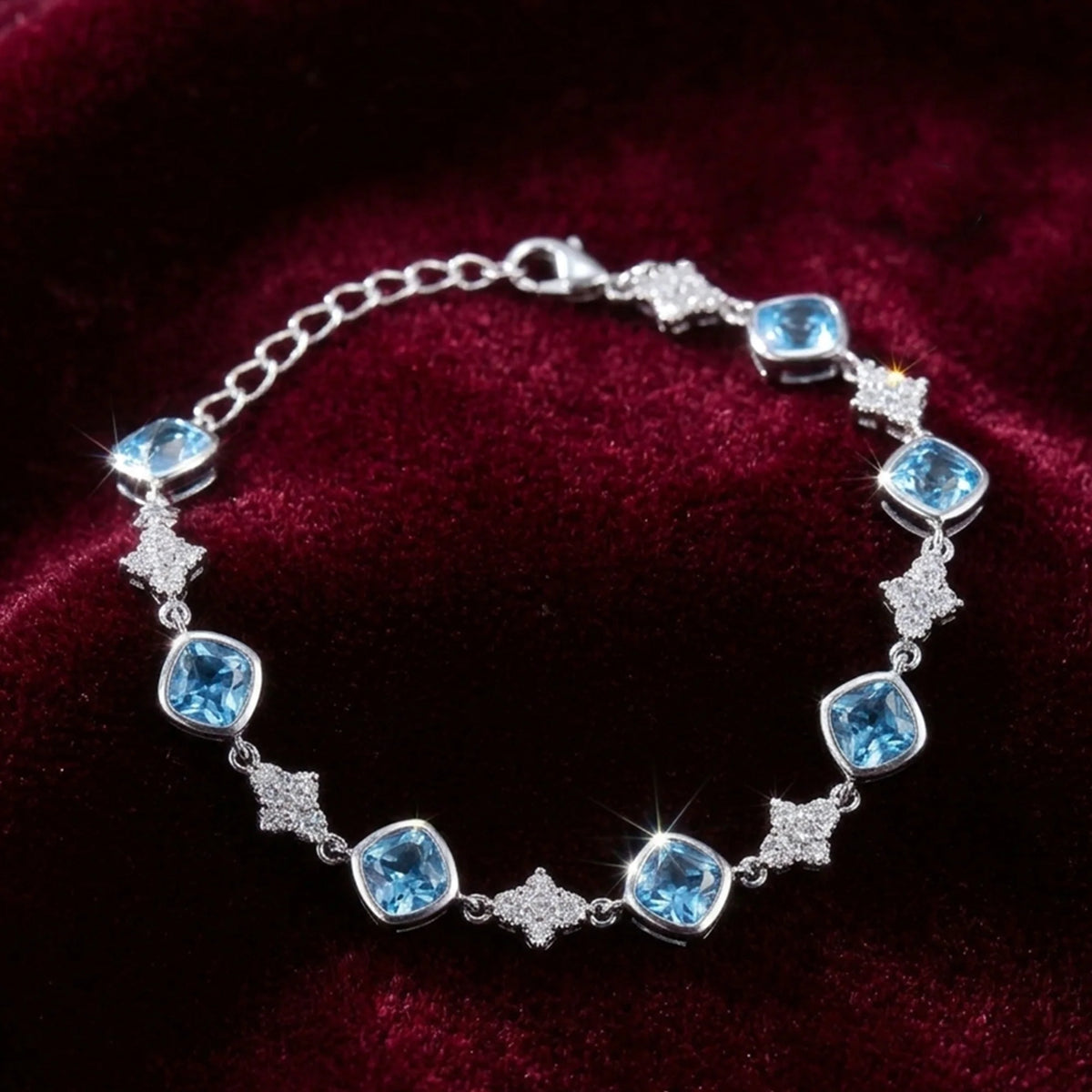 Silver Blue Cushion Bracelet