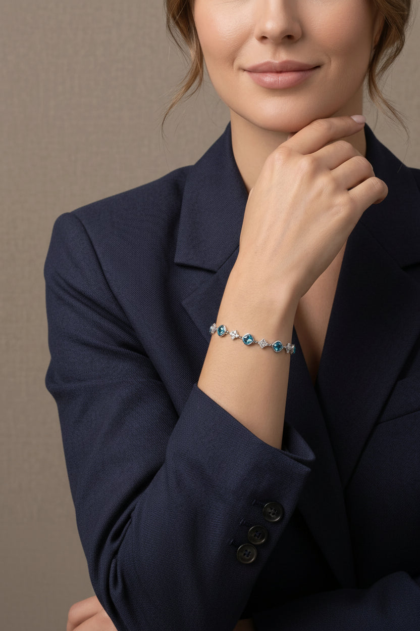 Silver Blue Cushion Bracelet