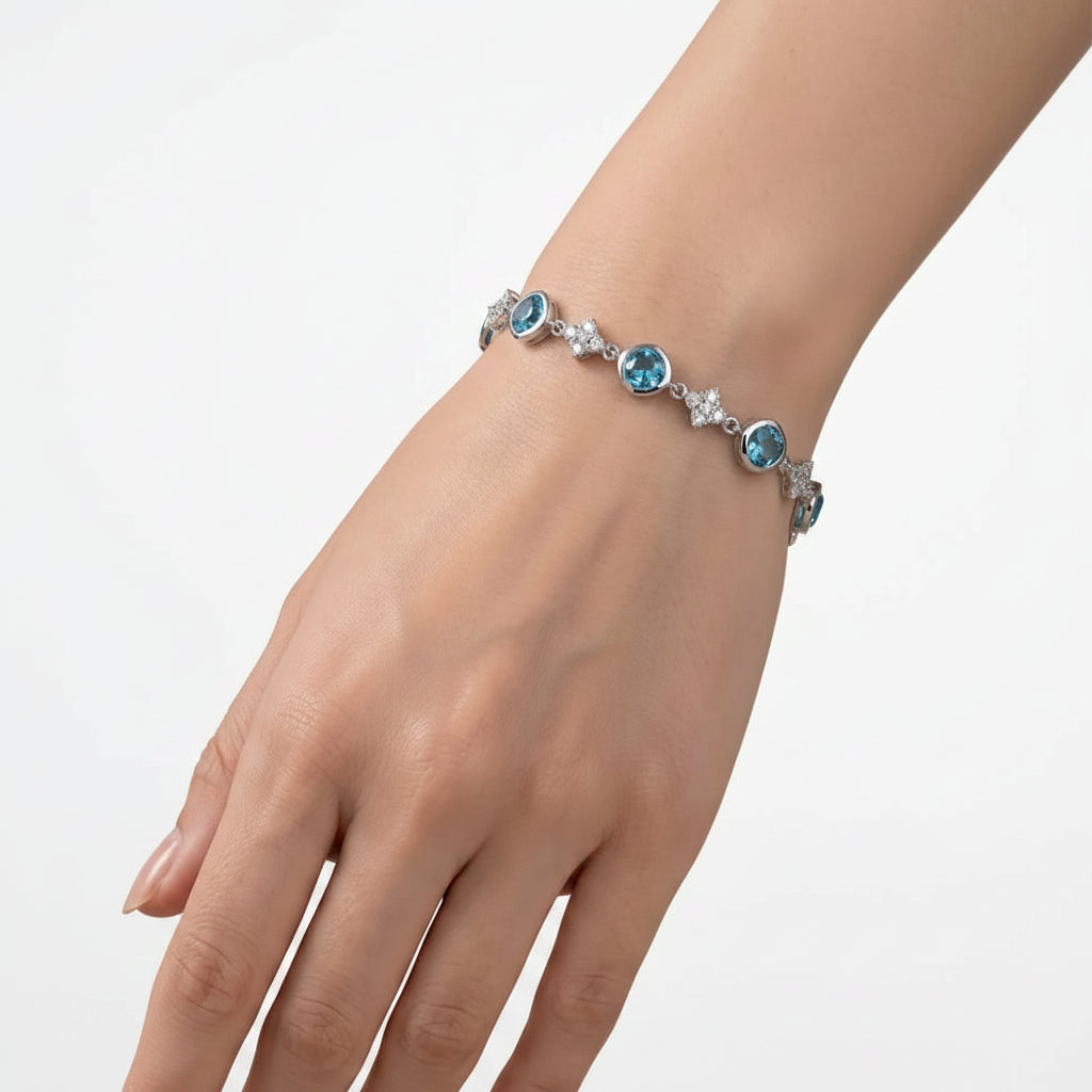 Silver Blue Cushion Bracelet