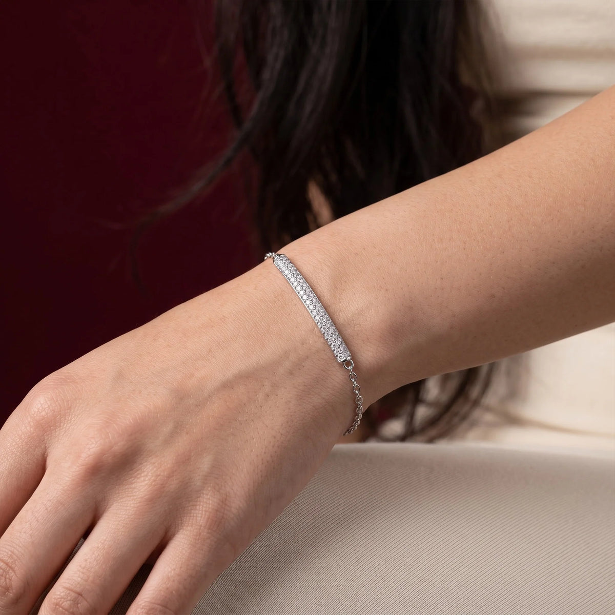 Silver Pave Bar Bracelet