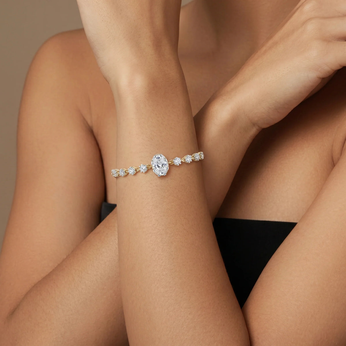 Gold Oval Solitaire Line Bracelet