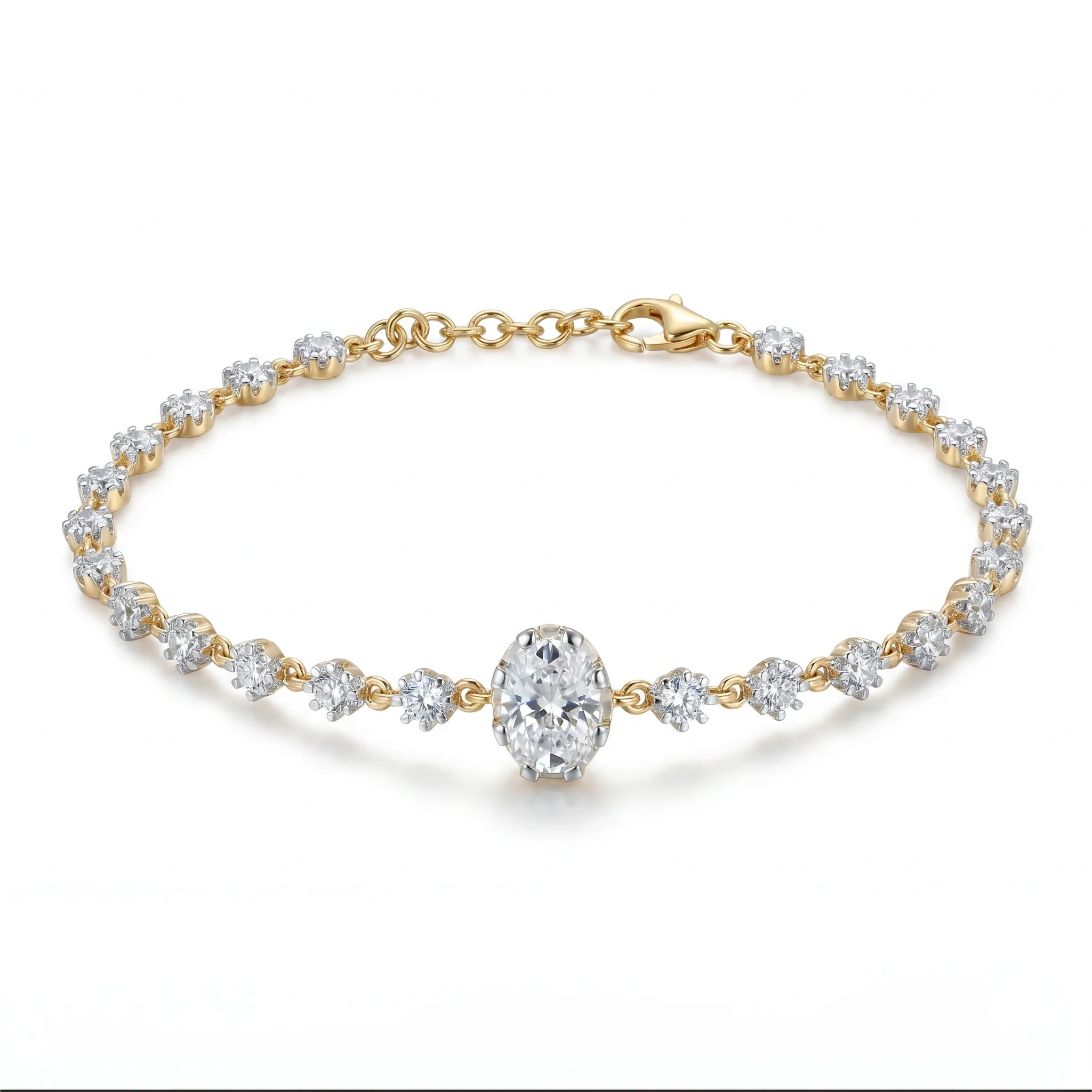 Gold Oval Solitaire Line Bracelet