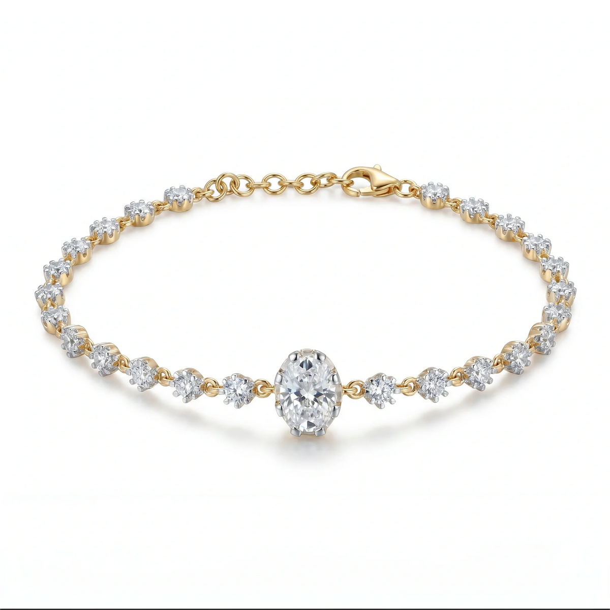 Gold Oval Solitaire Line Bracelet