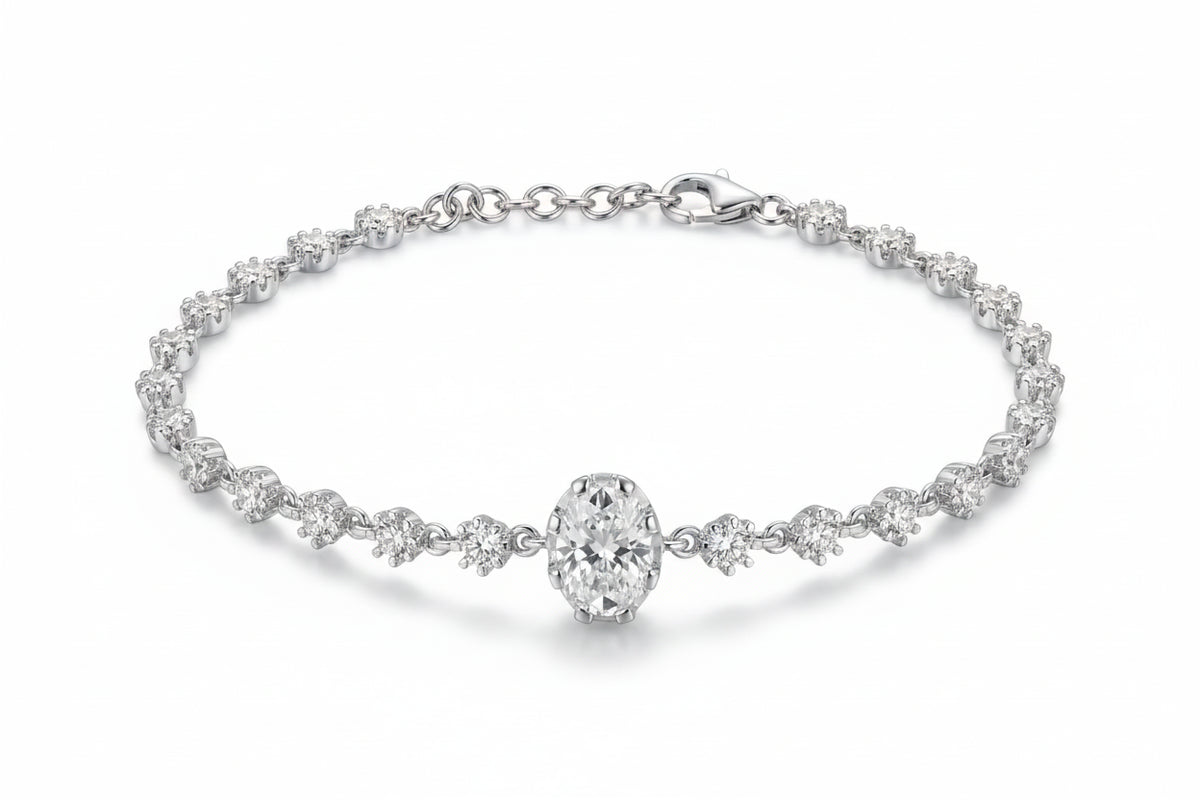 Gold Oval Solitaire Line Bracelet