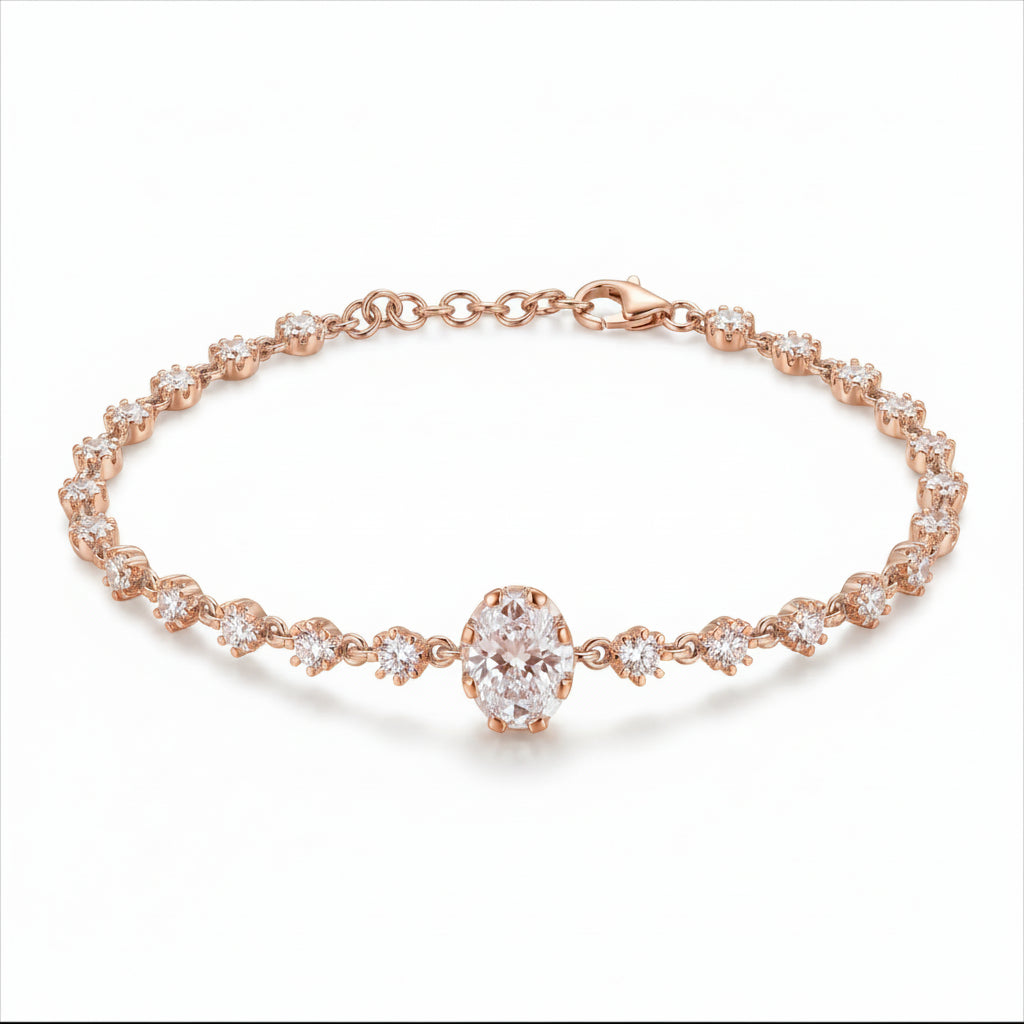 Gold Oval Solitaire Line Bracelet