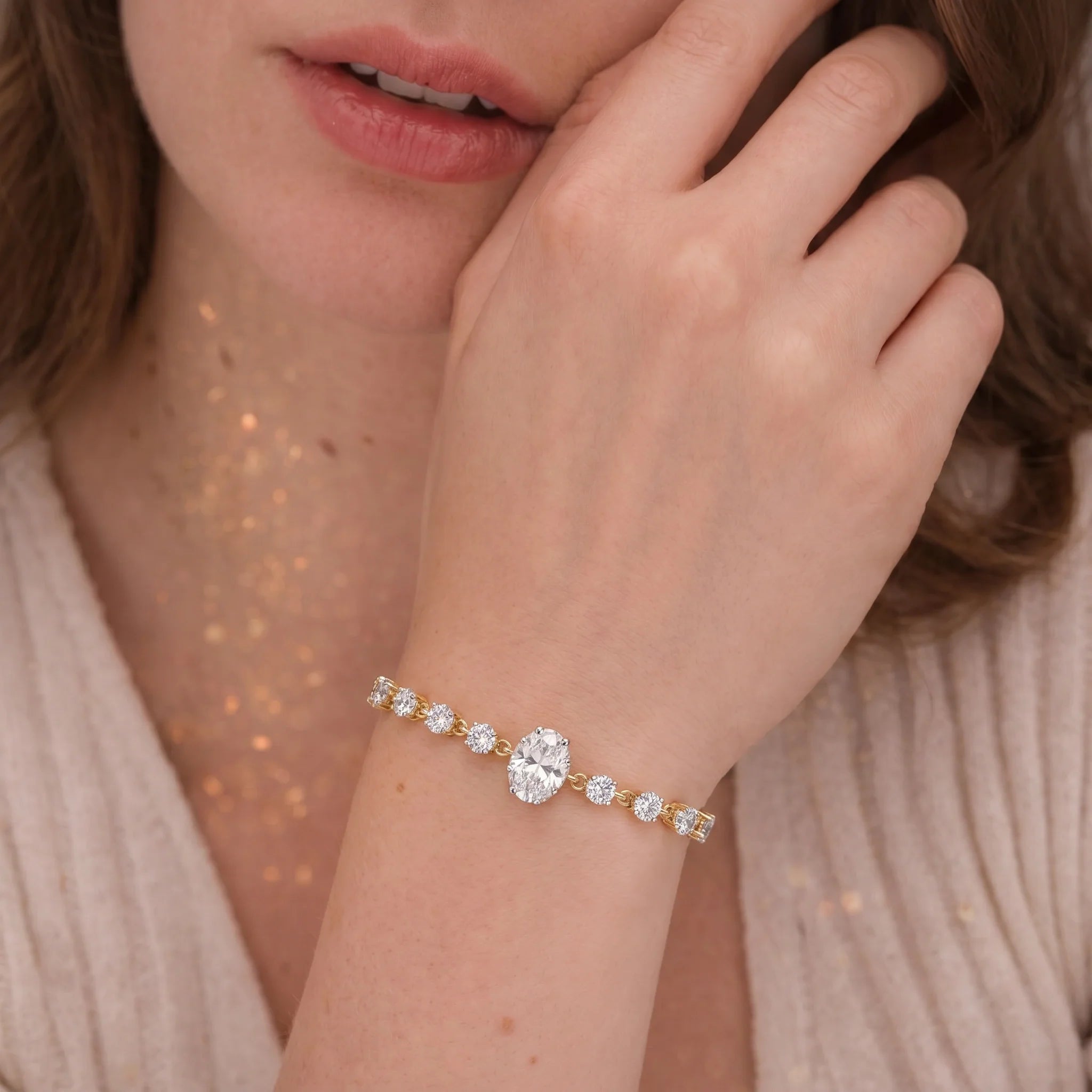 Gold Oval Solitaire Line Bracelet