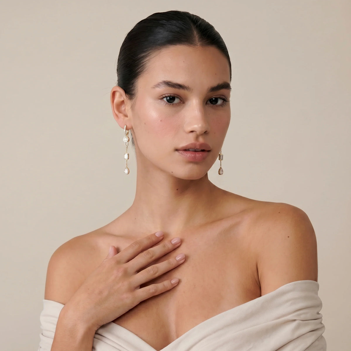 Gold Triple Drop Link Earrings
