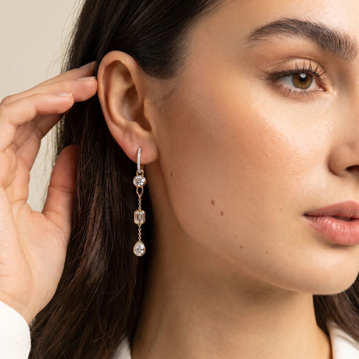 Gold Triple Drop Link Earrings