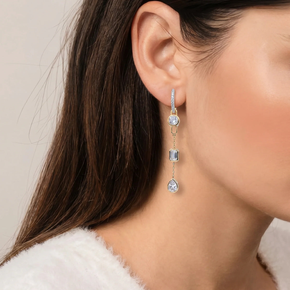 Gold Triple Drop Link Earrings