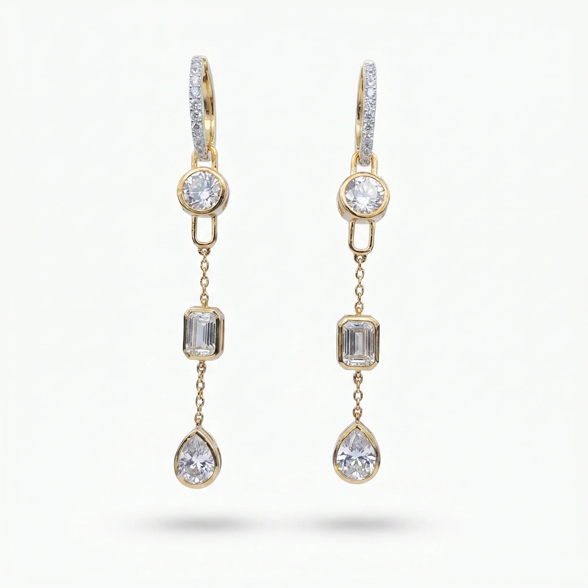 Gold Triple Drop Link Earrings