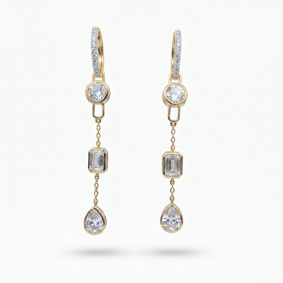 Gold Triple Drop Link Earrings