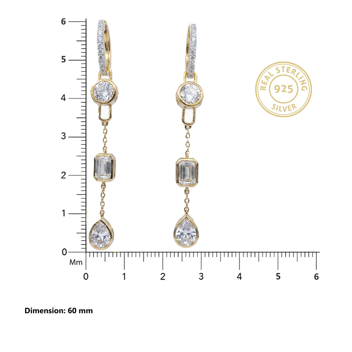 Gold Triple Drop Link Earrings