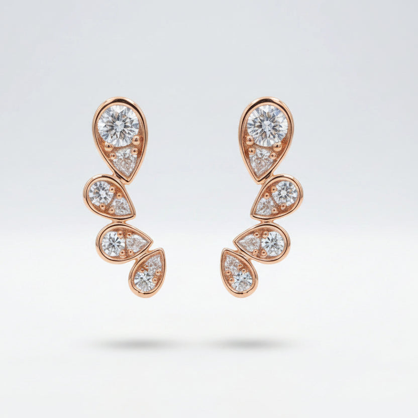 Gold Petal Cascade Stud Earrings