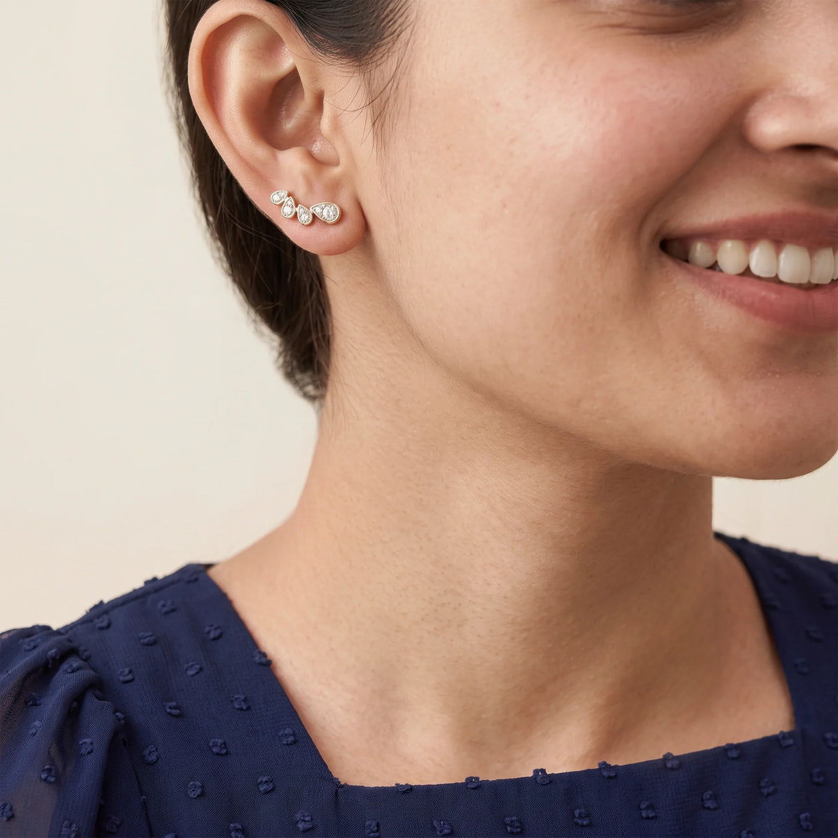 Gold Petal Cascade Stud Earrings