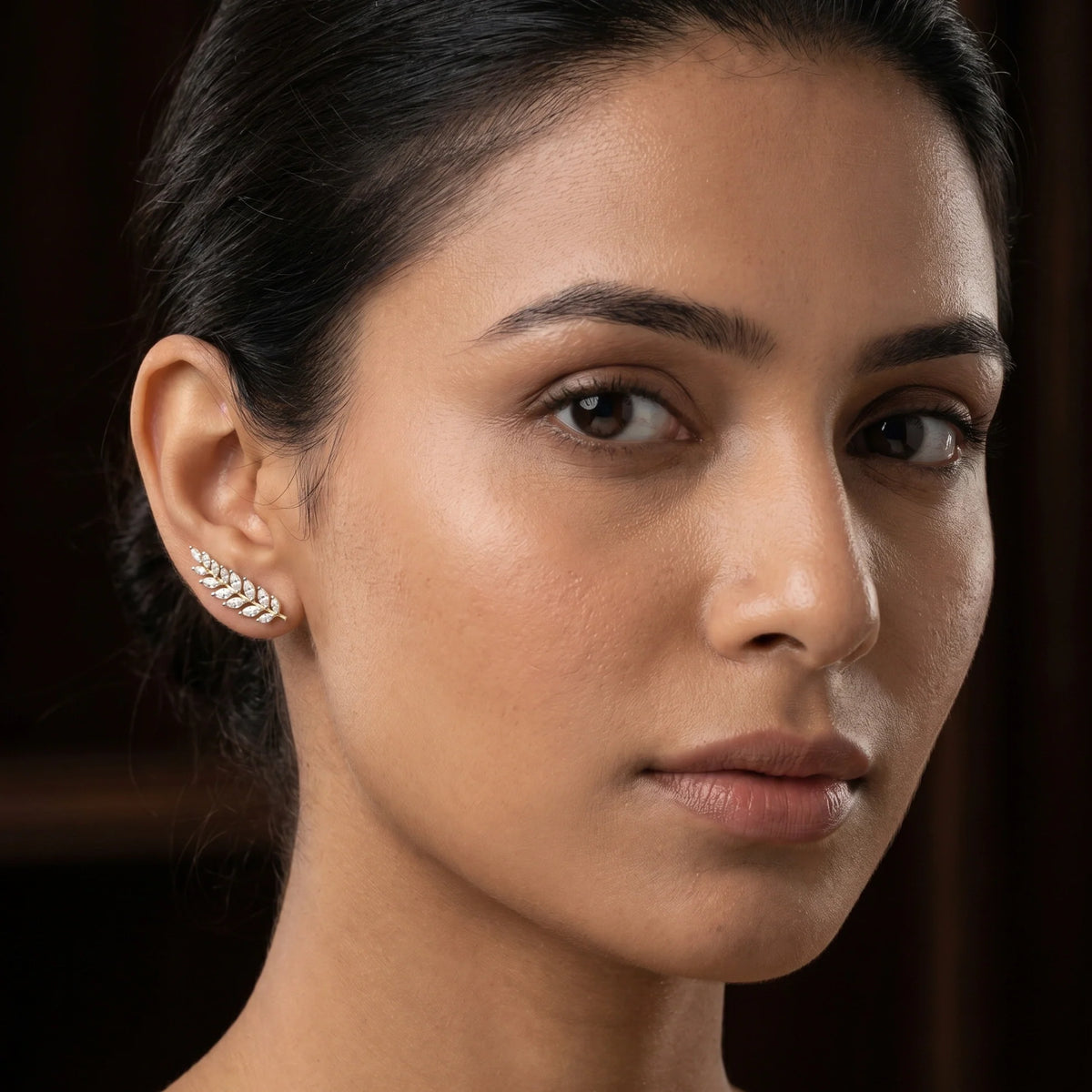 Gold Laurel Climber Earrings