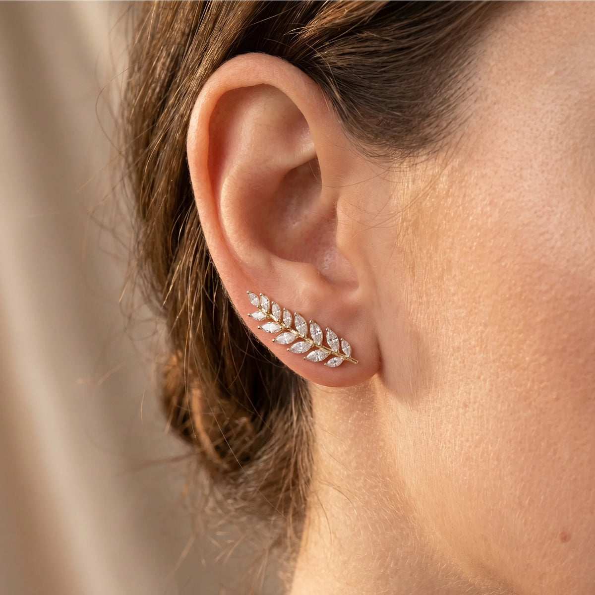 Gold Laurel Climber Earrings