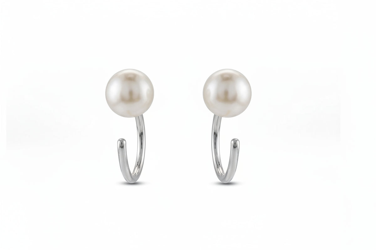 Gold Pearl Arc Earrings