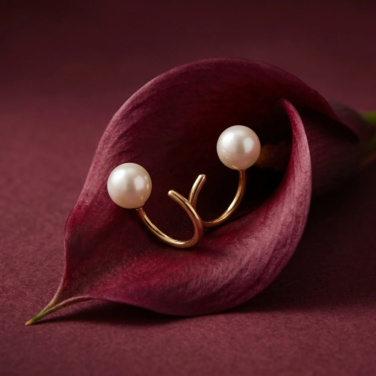 Gold Pearl Arc Earrings