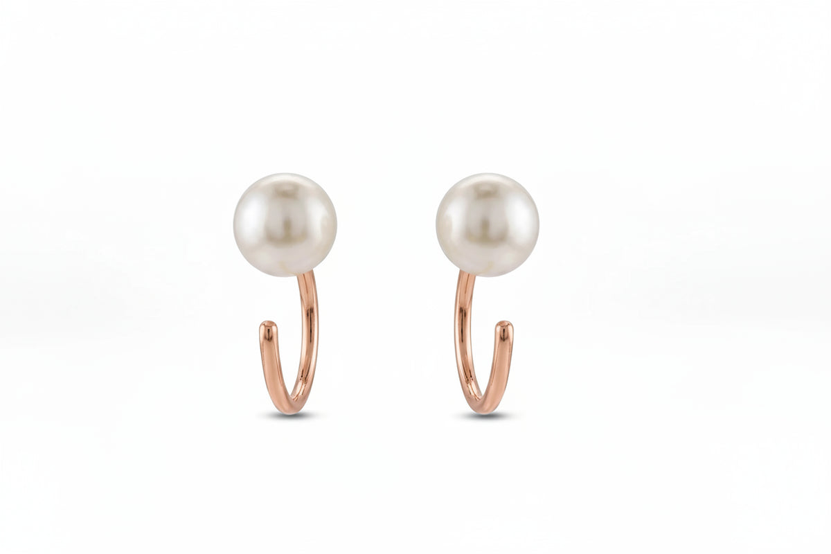 Gold Pearl Arc Earrings