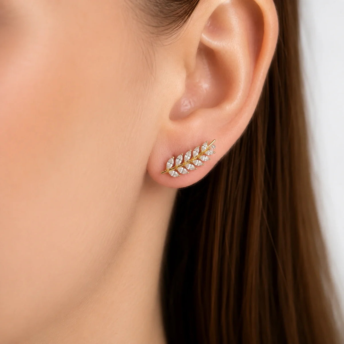 Gold Laurel Climber Earrings