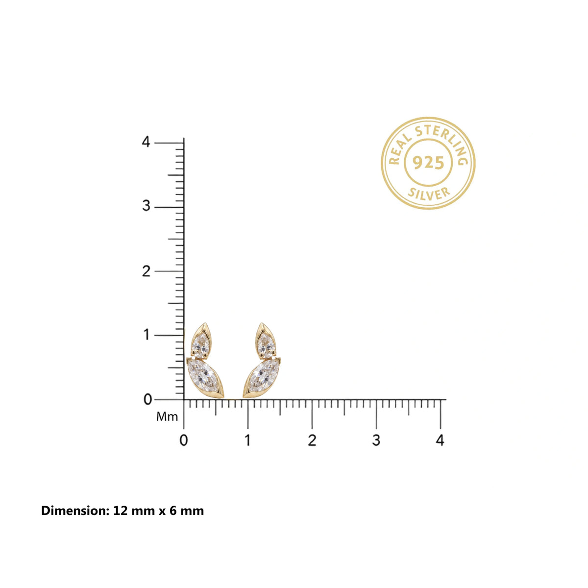 Gold Pear Marquise Stud Earrings