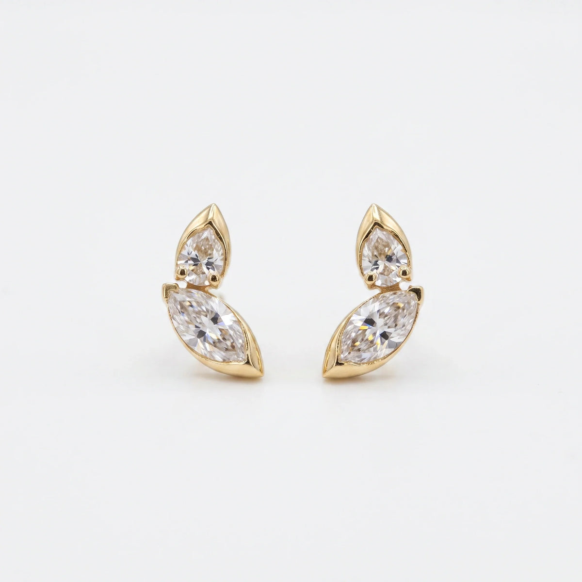 Gold Pear Marquise Stud Earrings