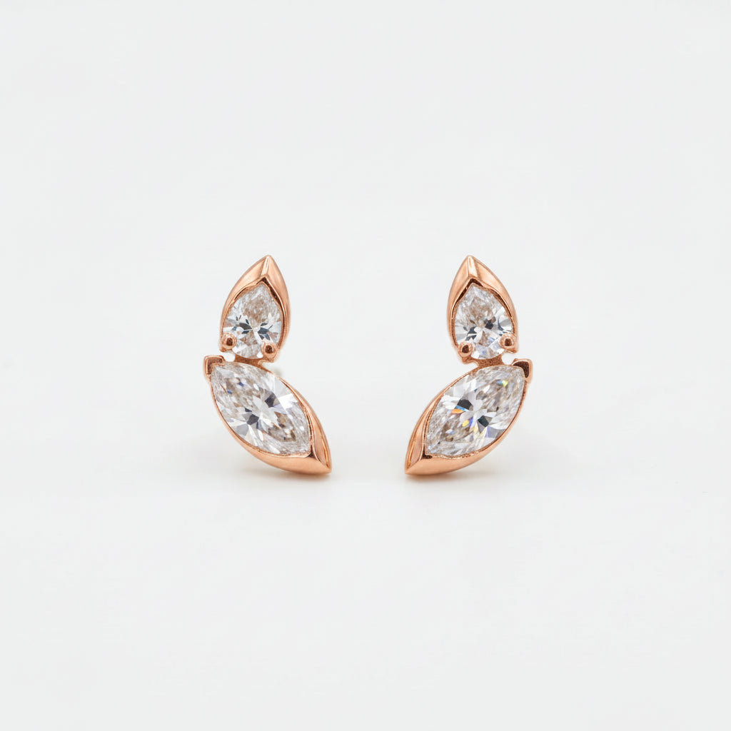 Gold Pear Marquise Stud Earrings