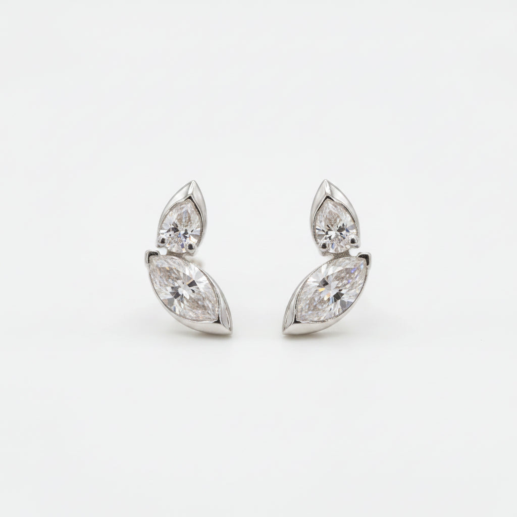 Gold Pear Marquise Stud Earrings