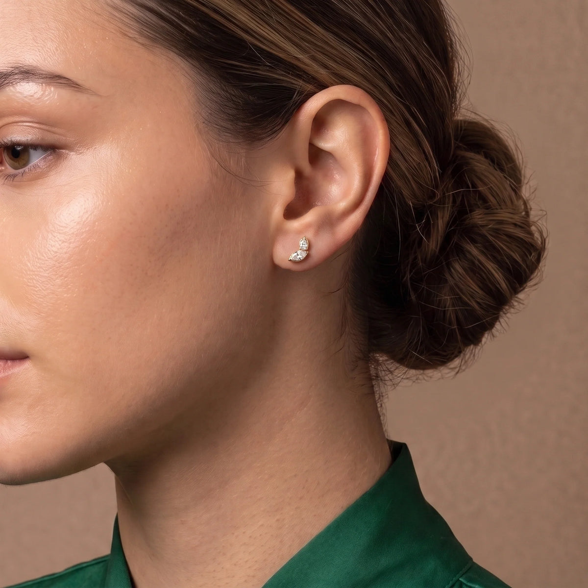Gold Pear Marquise Stud Earrings